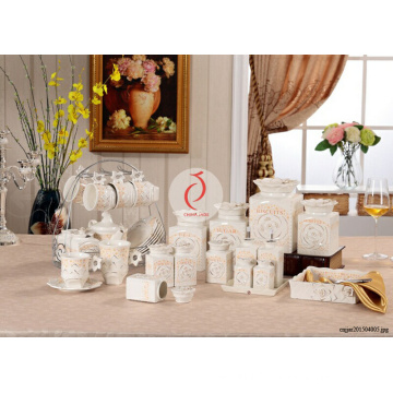 Ceramic Canister Set with Stainless Metal Lid & Stand